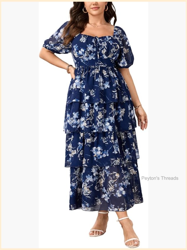 Plus Size Sweetheart Neck Maxi Dress With Slit And Puff Sleeve